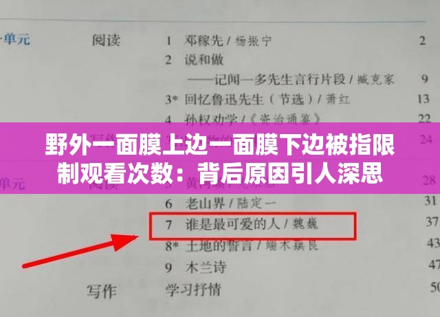 野外一面膜上边一面膜下边被指限制观看次数：背后原因引人深思