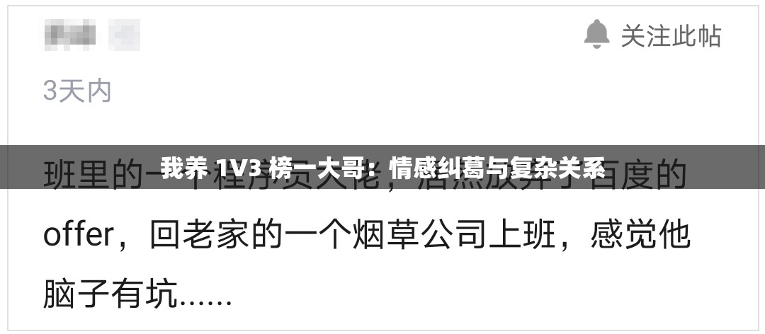 我养 1V3 榜一大哥：情感纠葛与复杂关系