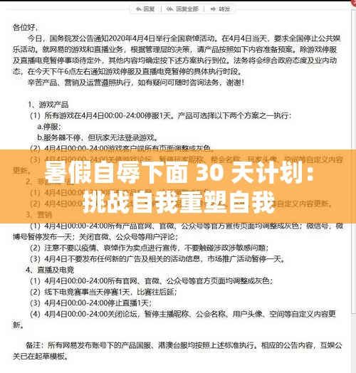 暑假自辱下面 30 天计划：挑战自我重塑自我