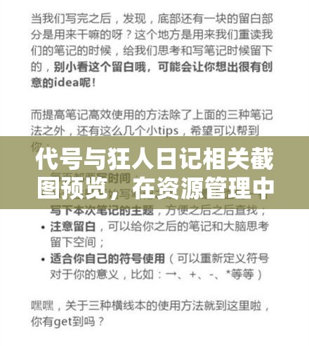 代号与狂人日记相关截图预览，在资源管理中的核心价值与高效运用策略
