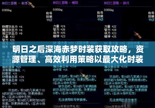 明日之后深海赤梦时装获取攻略，资源管理、高效利用策略以最大化时装价值
