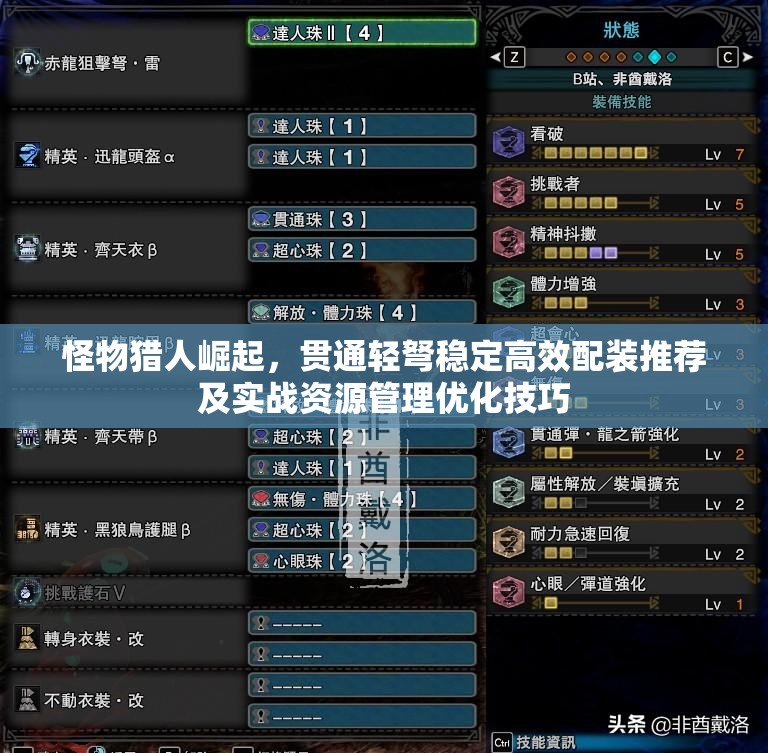 怪物猎人崛起，贯通轻弩稳定高效配装推荐及实战资源管理优化技巧