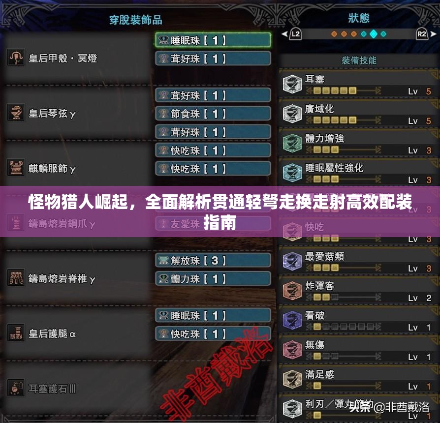 怪物猎人崛起，全面解析贯通轻弩走换走射高效配装指南