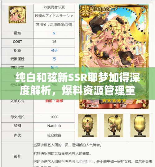 纯白和弦新SSR耶梦加得深度解析，爆料资源管理重要性及高效利用实战策略