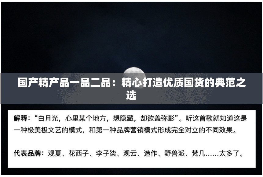 国产精产品一品二品：精心打造优质国货的典范之选