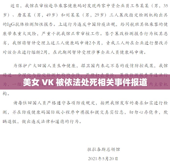 美女 VK 被依法处死相关事件报道