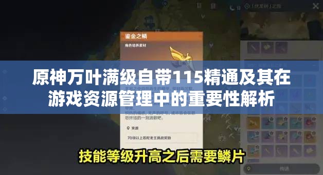 原神万叶满级自带115精通及其在游戏资源管理中的重要性解析