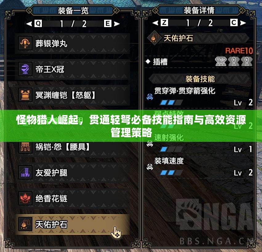 怪物猎人崛起，贯通轻弩必备技能指南与高效资源管理策略