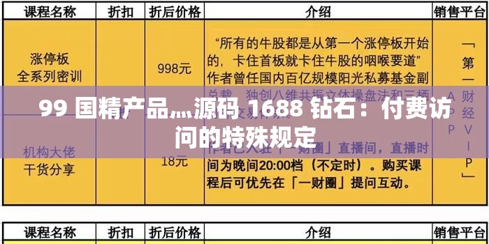 99 国精产品灬源码 1688 钻石：付费访问的特殊规定