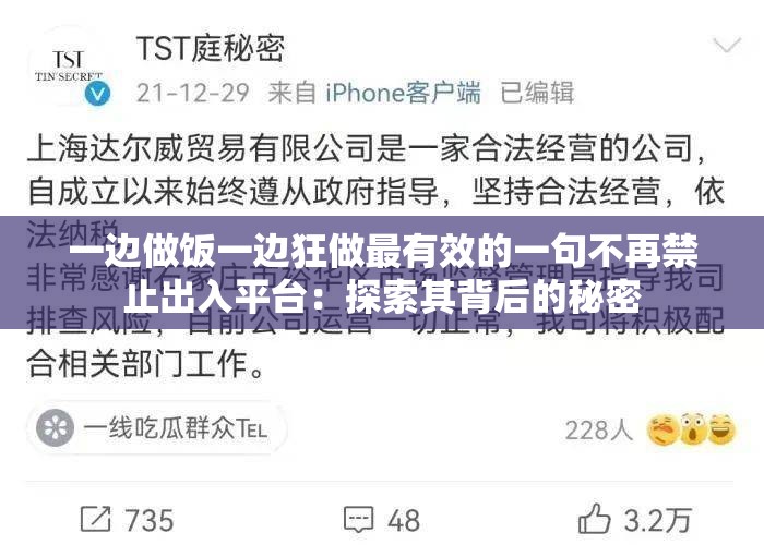 一边做饭一边狂做最有效的一句不再禁止出入平台：探索其背后的秘密