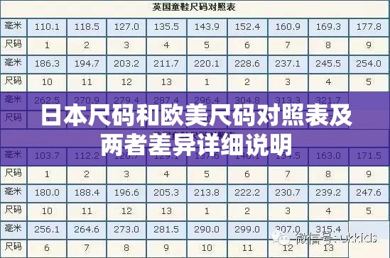 日本尺码和欧美尺码对照表及两者差异详细说明