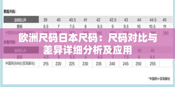欧洲尺码日本尺码：尺码对比与差异详细分析及应用