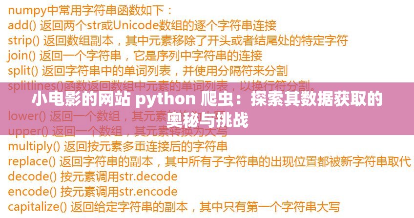 小电影的网站 python 爬虫：探索其数据获取的奥秘与挑战