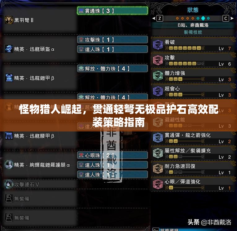 怪物猎人崛起，贯通轻弩无极品护石高效配装策略指南