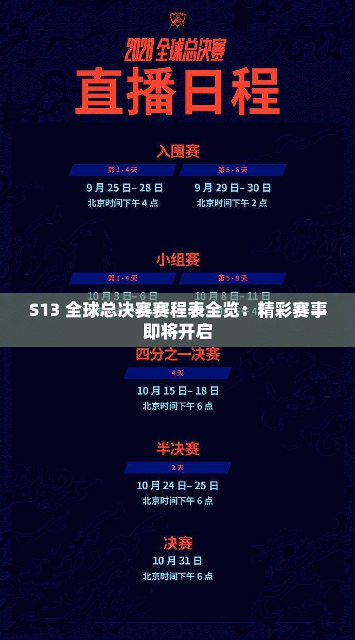 S13 全球总决赛赛程表全览：精彩赛事即将开启