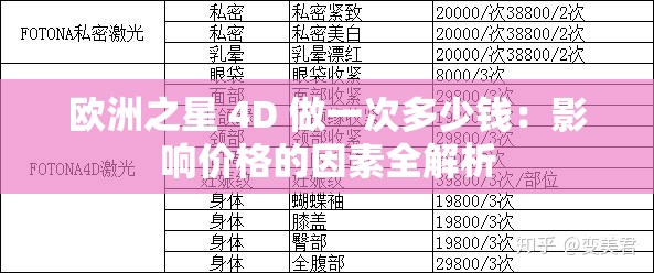 欧洲之星 4D 做一次多少钱：影响价格的因素全解析