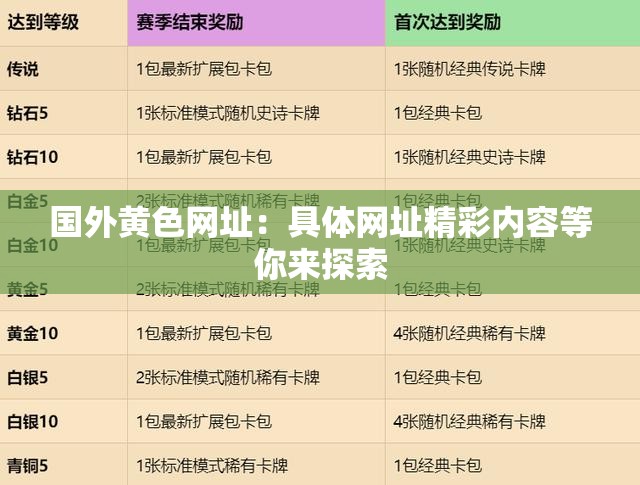 国外黄色网址：具体网址精彩内容等你来探索
