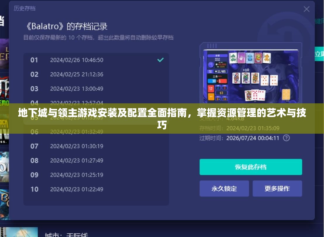 地下城与领主游戏安装及配置全面指南，掌握资源管理的艺术与技巧