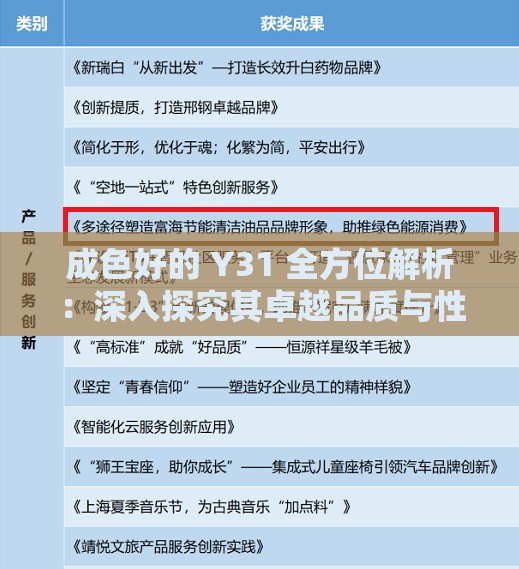 成色好的 Y31 全方位解析：深入探究其卓越品质与性能