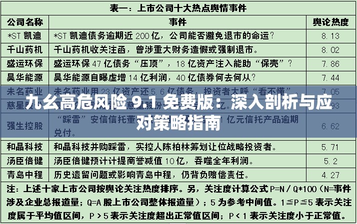 九幺高危风险 9.1 免费版：深入剖析与应对策略指南