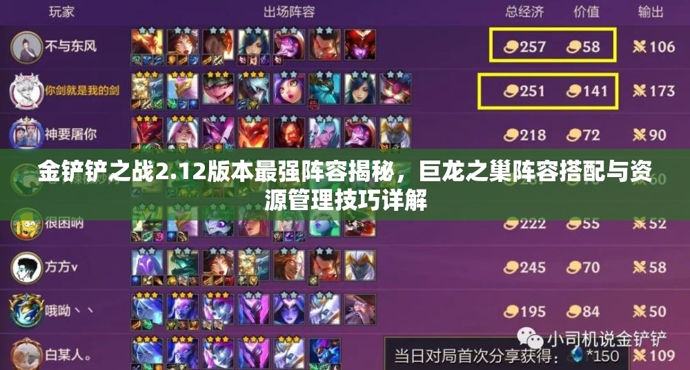 金铲铲之战2.12版本最强阵容揭秘，巨龙之巢阵容搭配与资源管理技巧详解