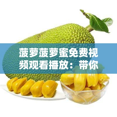 菠萝菠萝蜜免费视频观看播放：带你畅享精彩影视世界