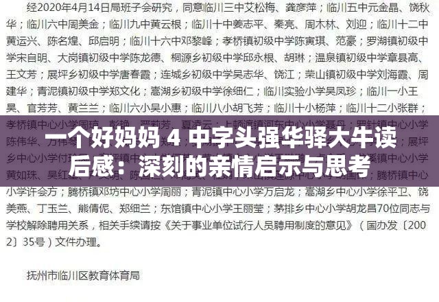 一个好妈妈 4 中字头强华驿大牛读后感：深刻的亲情启示与思考