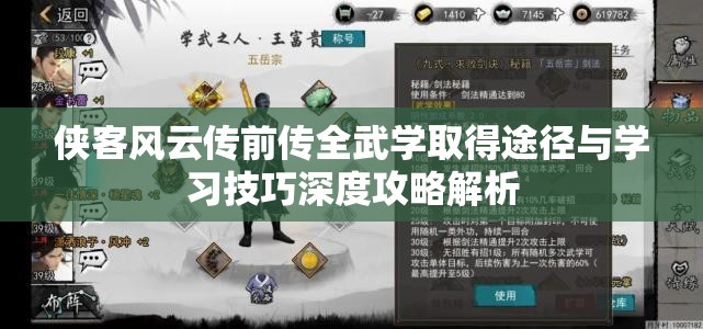 侠客风云传前传全武学取得途径与学习技巧深度攻略解析