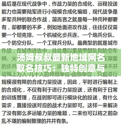 汤姆叔叔最新地域网名取名技巧：独特创意与实用策略分享