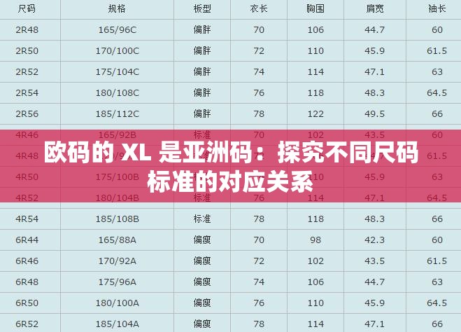 欧码的 XL 是亚洲码：探究不同尺码标准的对应关系