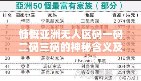 慷慨亚洲无人区码一码二码三码的神秘含义及相关探讨