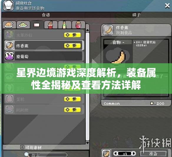 星界边境游戏深度解析，装备属性全揭秘及查看方法详解