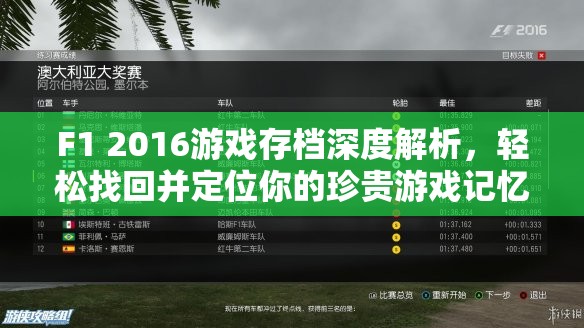 F1 2016游戏存档深度解析，轻松找回并定位你的珍贵游戏记忆