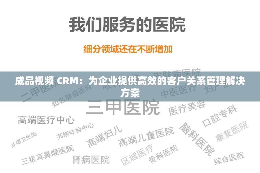 成品视频 CRM：为企业提供高效的客户关系管理解决方案