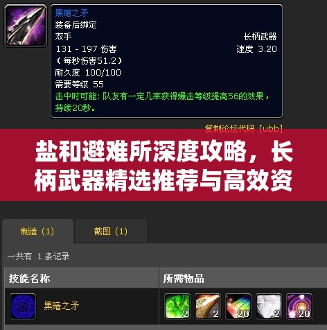 盐和避难所深度攻略，长柄武器精选推荐与高效资源管理艺术