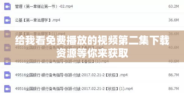 给我看免费播放的视频第二集下载资源等你来获取