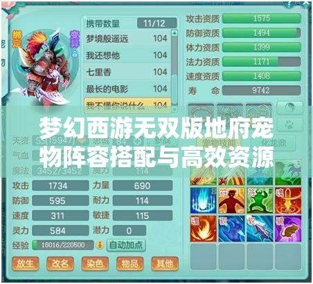 梦幻西游无双版地府宠物阵容搭配与高效资源管理策略指南